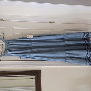 ST. JOHN'S BAY BRAND WOMEN'S LONG BLUE DENIM SUMMER SUNDRESS SIZE LARGE